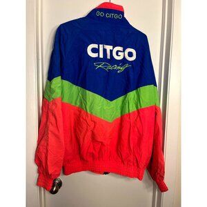 Vtg Citgo Racing NASCAR Windbreaker Jacket Sz L Neon Colorblock #21 Zip Bomber